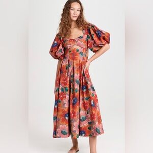 XXS Farm Rio Marias Floral Orange Cut Out Midi Dress